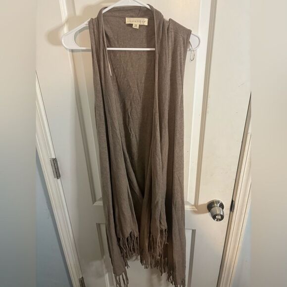 Lovestitch Taupe Open Cardigan fringe one size fits all EUC - Picture 1 of 2